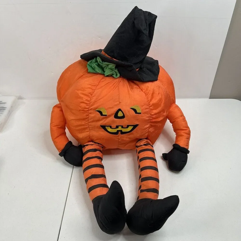 Vtg International‎ Large Pumpkin WitchSilver Halloween  Shelf Sitter Plush Decor